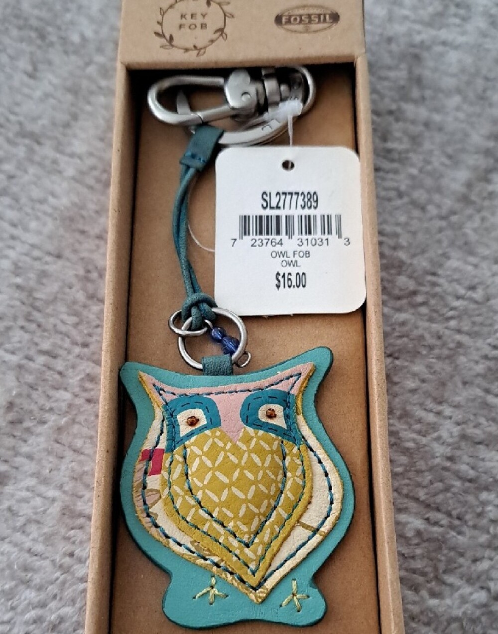 BNWT, Fossil Owl Key & Card Holder - Brown and Silver - Picture 3 of 6